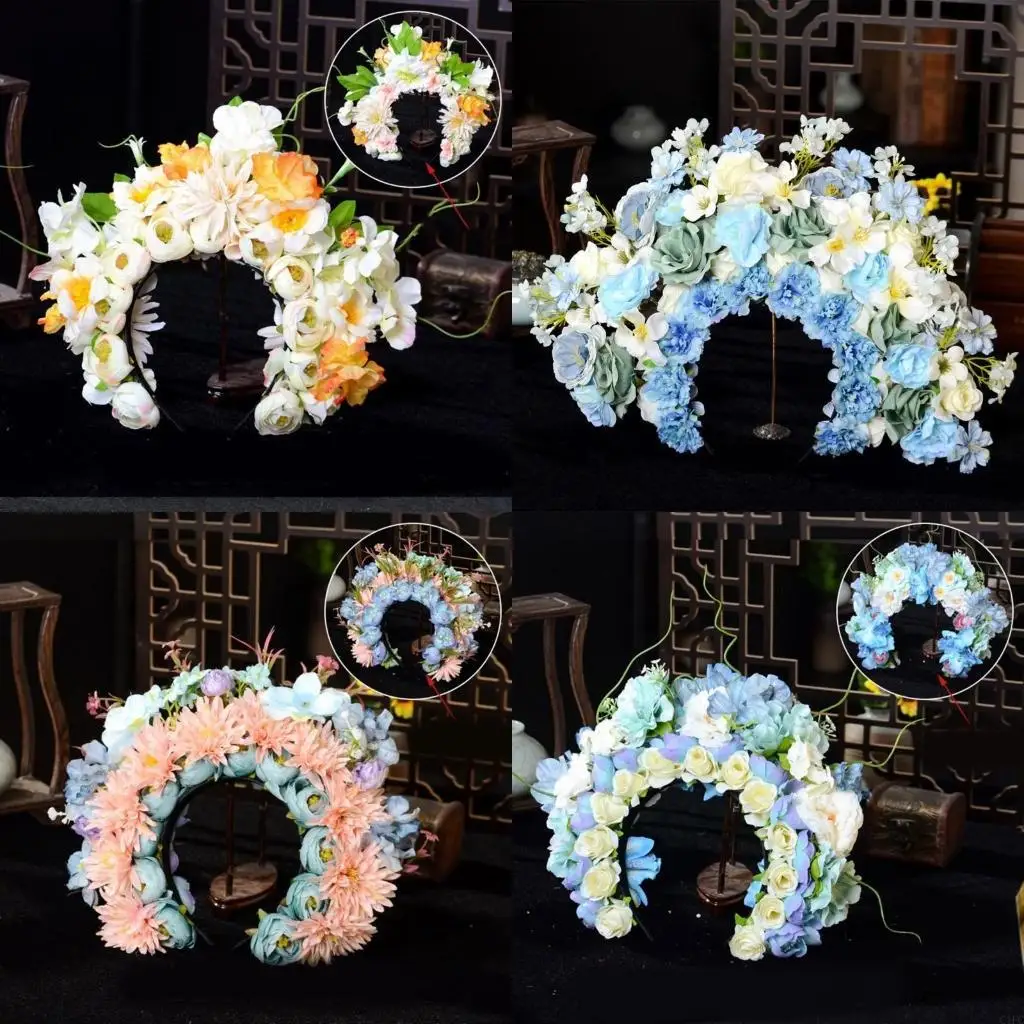 Diadema flores doble estilo Mexica flores rosas diadema mujer accesorio para cabello novia