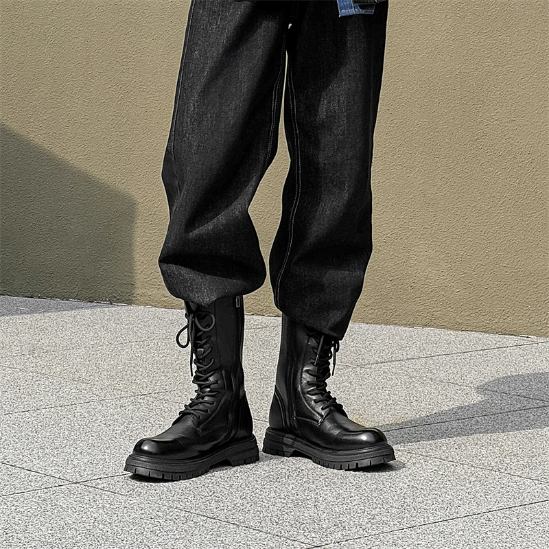 Men\'s casual motorcycle boots Classic and versatile trendy design style Fashion Party Outdoor street warm leather shoes New