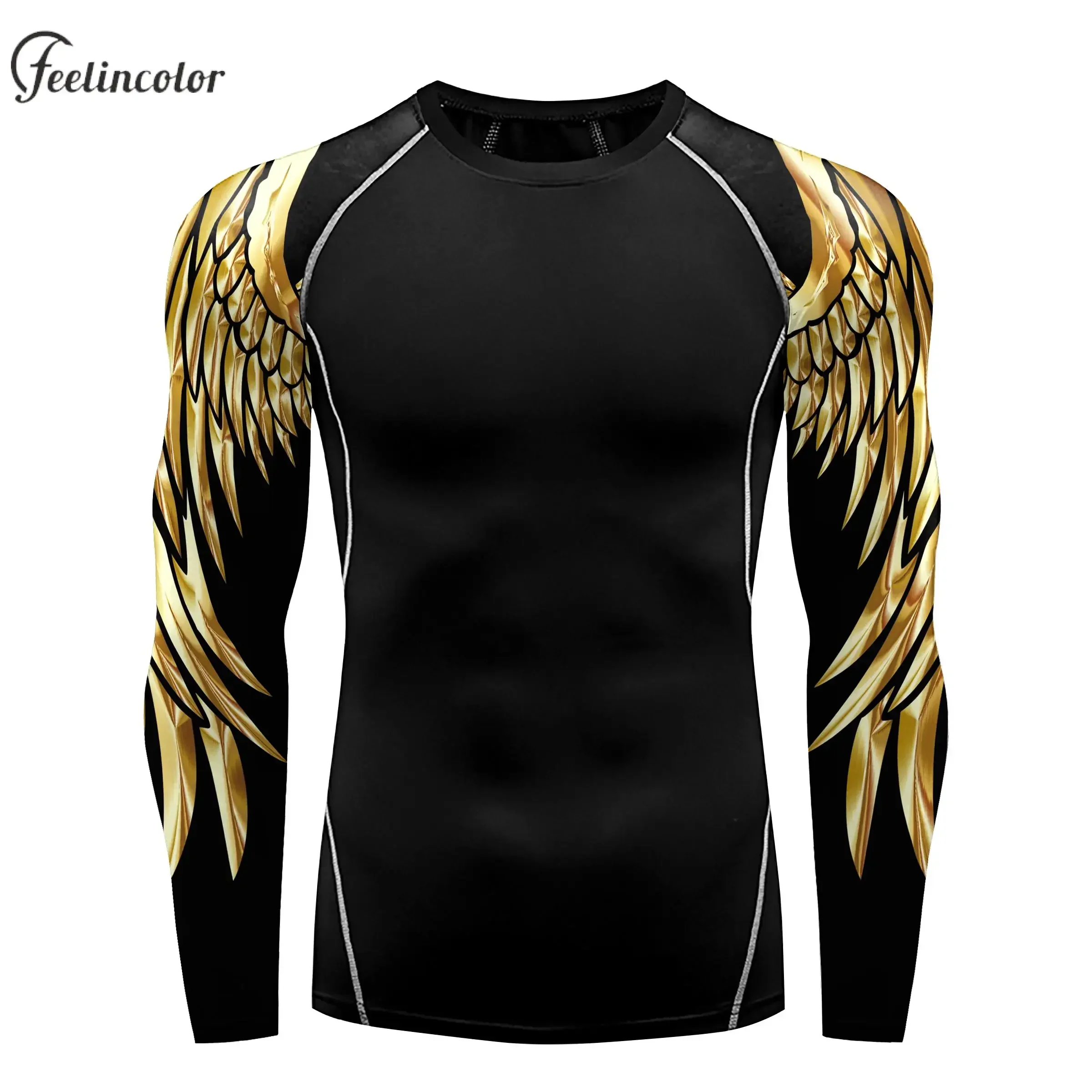 Compression Shirt for Men 3D Print Wing Graphic Tees Long Sleeve Fitness Crewneck Workout Top Quick Drying Summer Male Clothing