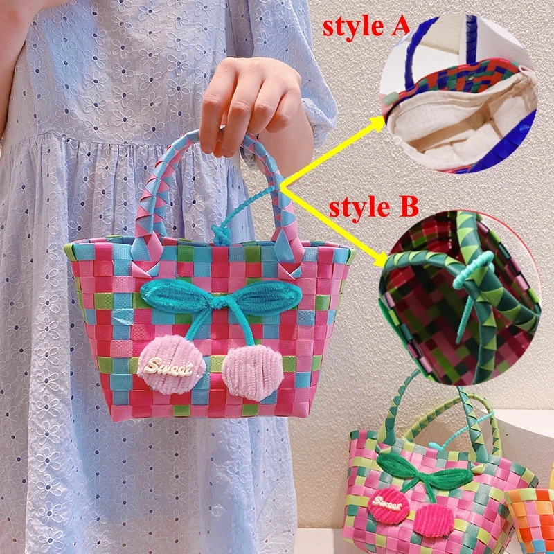 BYMONDY Girls Summer Colorful Tote Bags Fashion Women Woven Casual Small Handbags Holiday Travel Female Flower Cute Basket Bag