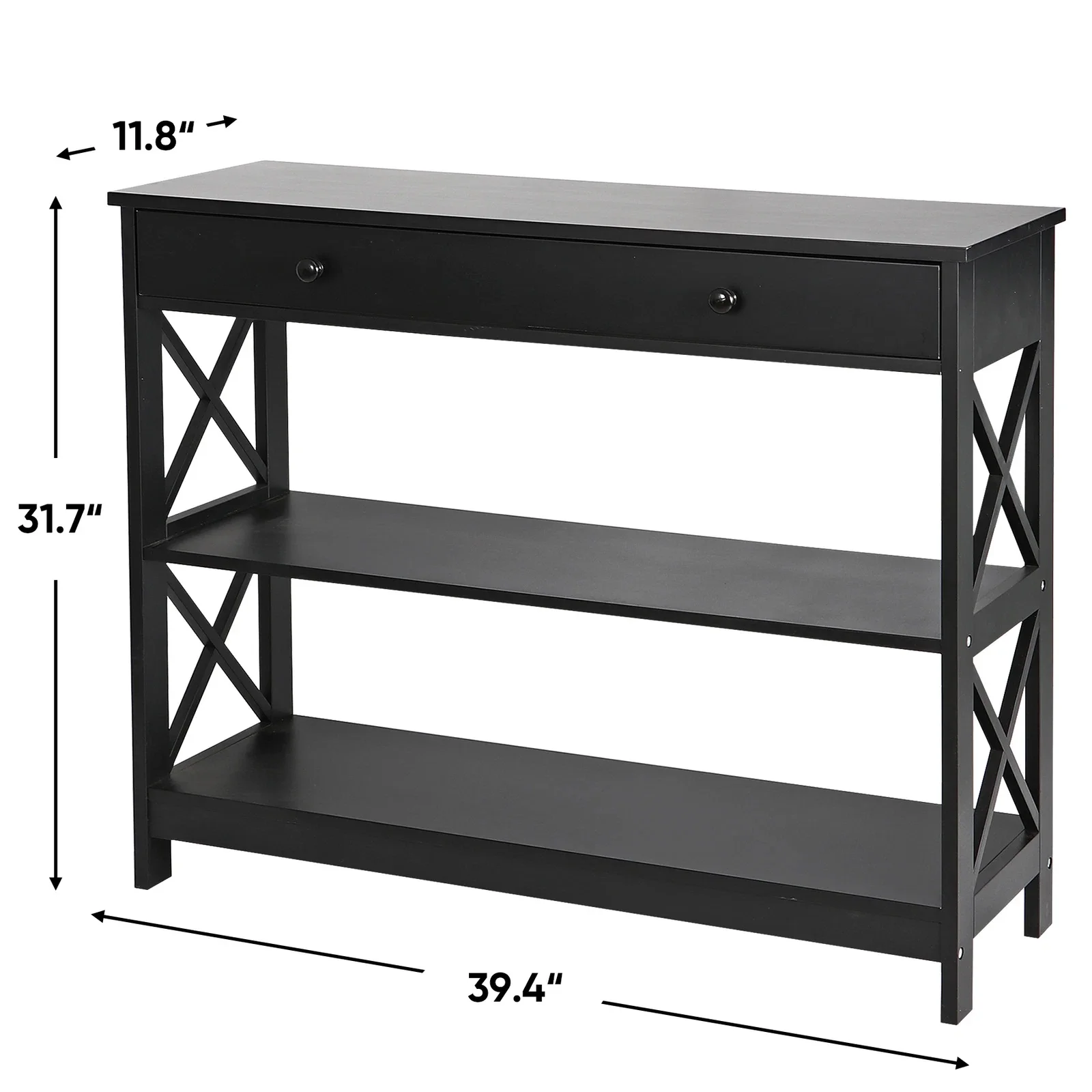 

Console Table with Drawer Storage Shelf Black Sofa Table Hallway Furniture