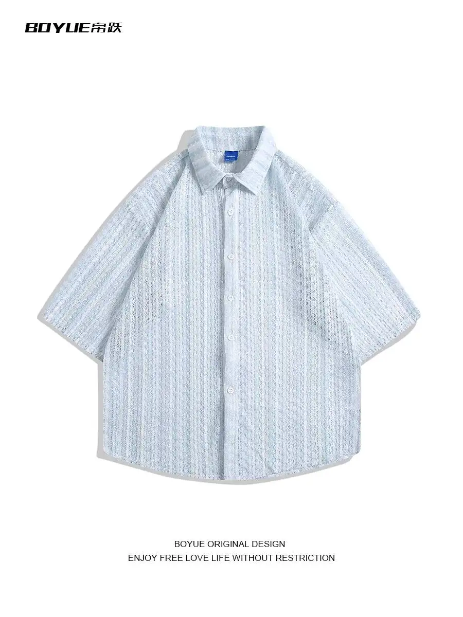 

Unisex Casual Shirts 2026 Summer High Street Hollow Out Short Sleeve Shirt For Men And Women Retro Niche Design Casual Blouse
