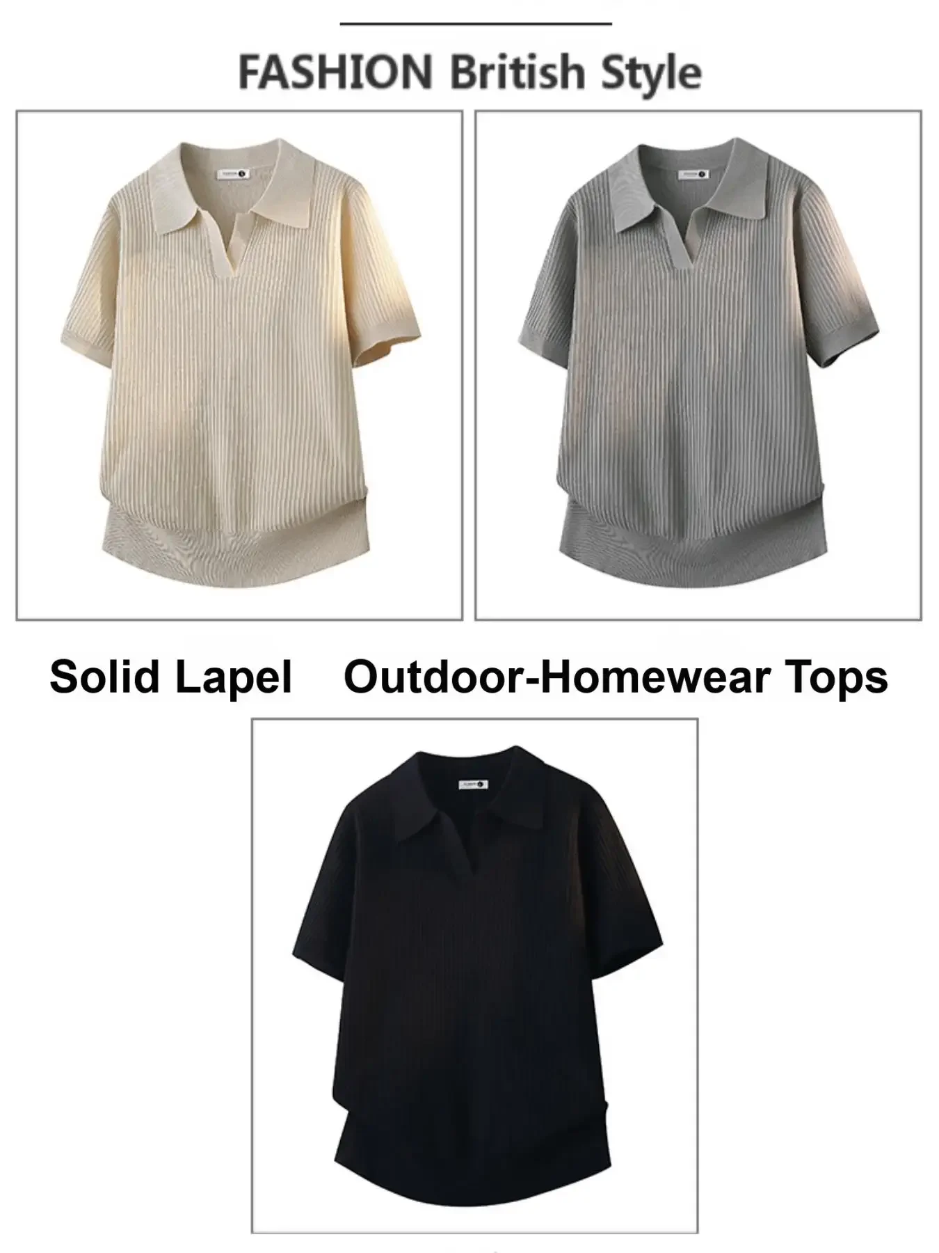 

Summer Vertical-Striped Fashion Men's Knit Polo Shirt Short-Sleeve Lapel Casual Comfort British-Style Soft Outdoor-Homewear Tops