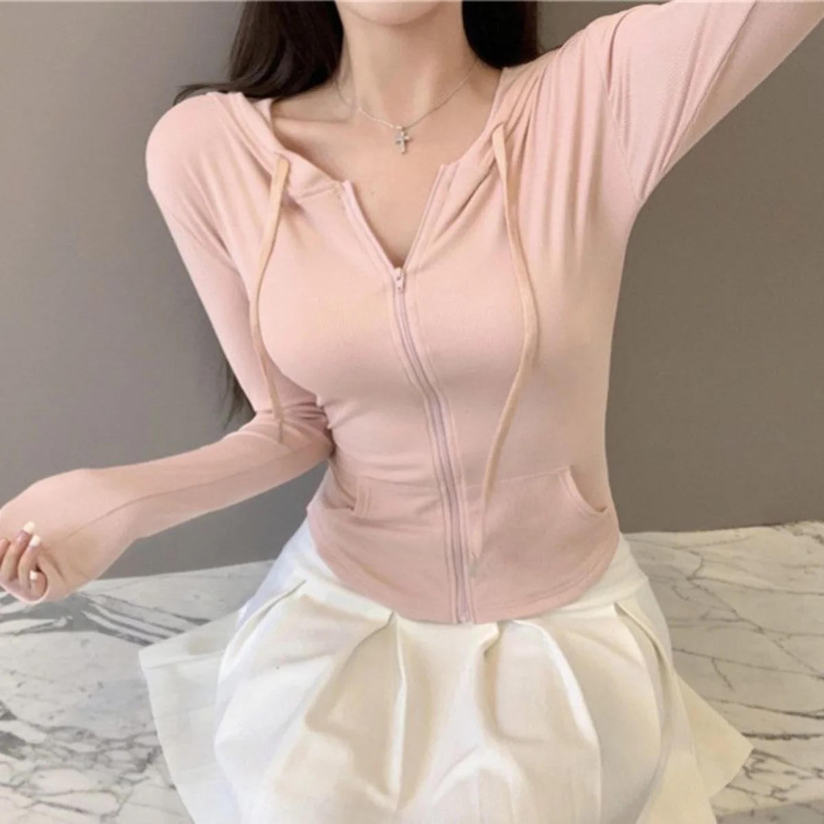 

Women Sports Yoga Top Slim Fit Hooded Long Sleeve Cardigan Breathable Sunscreen Commuting Trendy Casual Spring Summer Outerwear