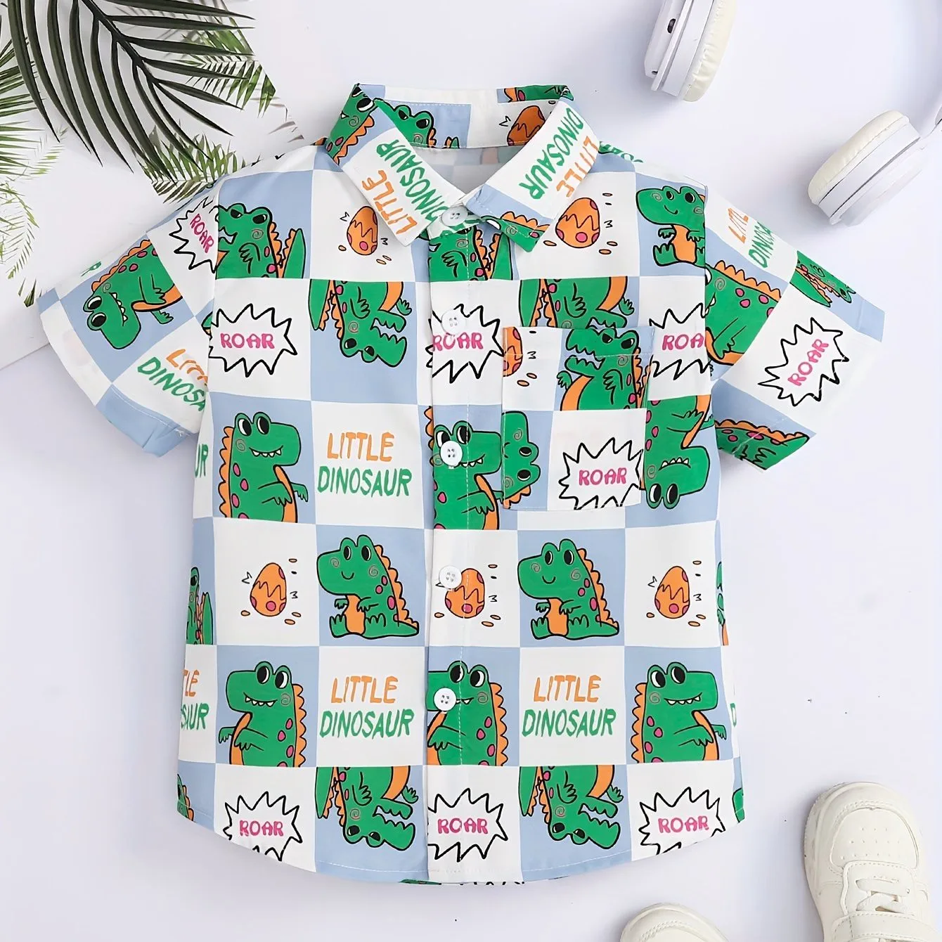 Boys Cartoon Animal Floral Pattern Cute Shirt Short Sleeve Casual Comfy Button Up Loose Breathable Summer Holiday Collar Shirt