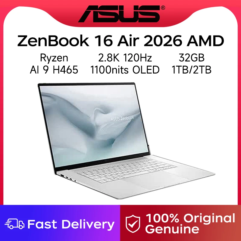 2026 ASUS ZenBook 16 Air Laptop AMD Ryzen AI9 H465 32GB 1TB/2TB 2.8K 120Hz 1100nits OLED AI Ultra-Slim Notebook Computer