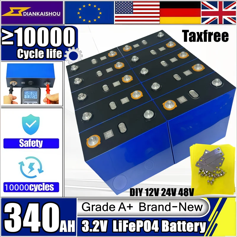 

Brand New A-grade vehicle electric ship solar system 340Ah LiFePO4 3.2V cells suitable for DIY 12V 24V 48V battery pack no tax