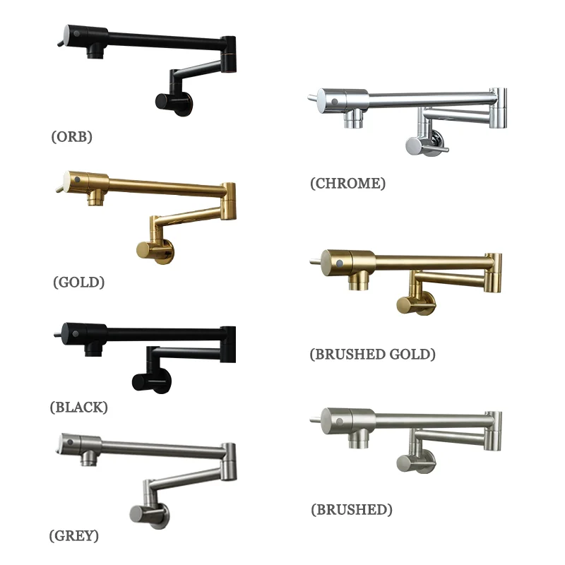 

Chrome Gold Black Brass Pot Filler Tap Wall Mount Foldable Kitchen Faucet Single Cold Single Hole Sink Tap Rotate Folding Spout
