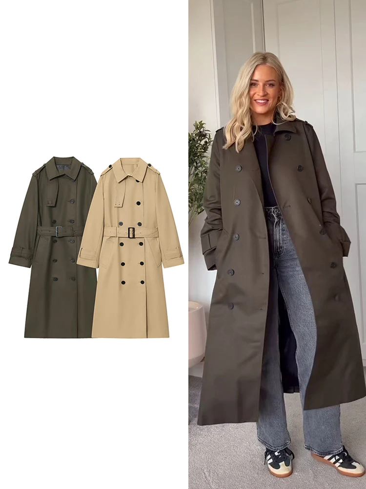 

Autumn New Casual Trench Coat For Women Solid Color Lapel Double Breasted Loose Fashion Long Windbreaker Ladies Chic Streetwear