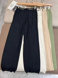 Casual knitted thin silk wool high elastic waist straight pants