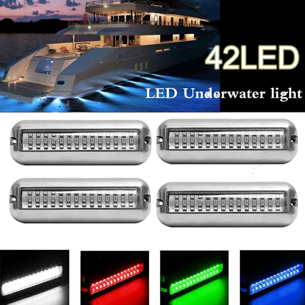 4PCS Blue light Marine LED Boat Interior Lights for Yachts Stern Boat Navigation Light Transom Under Water 42LED Marker Lamp