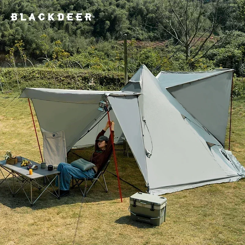 BLACK-DEER New Pyramid Tent With Snow Skirt Waterproof Camping Teepee With A Chimney Hole For Cooking Travel Tent PU3000