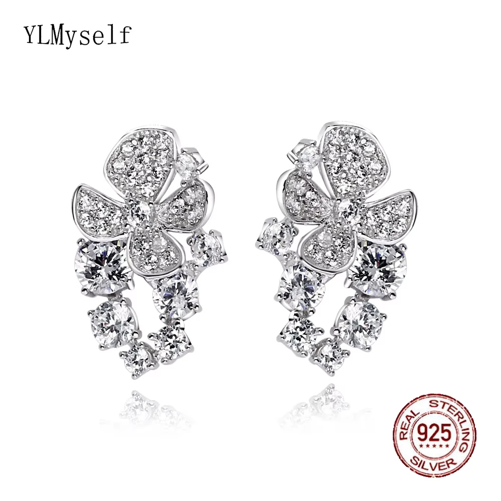

YLMyself Flower Drop Earrings 925 Solid Silver Jewelry Gift For Daughter Birthday Young Women Accessory