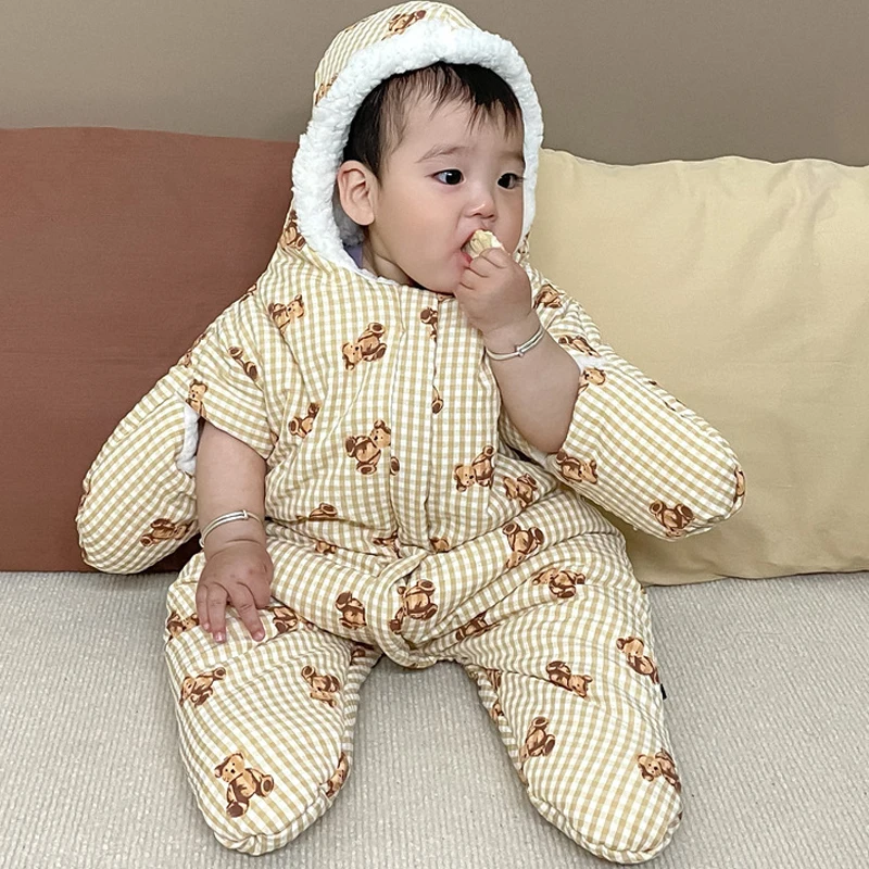 IYEAL Winter Baby Cute Starfish Outwear Baby Boys and Girls Solid Color Warm Fleece Clothes Thickening Cartoon jumpsuit