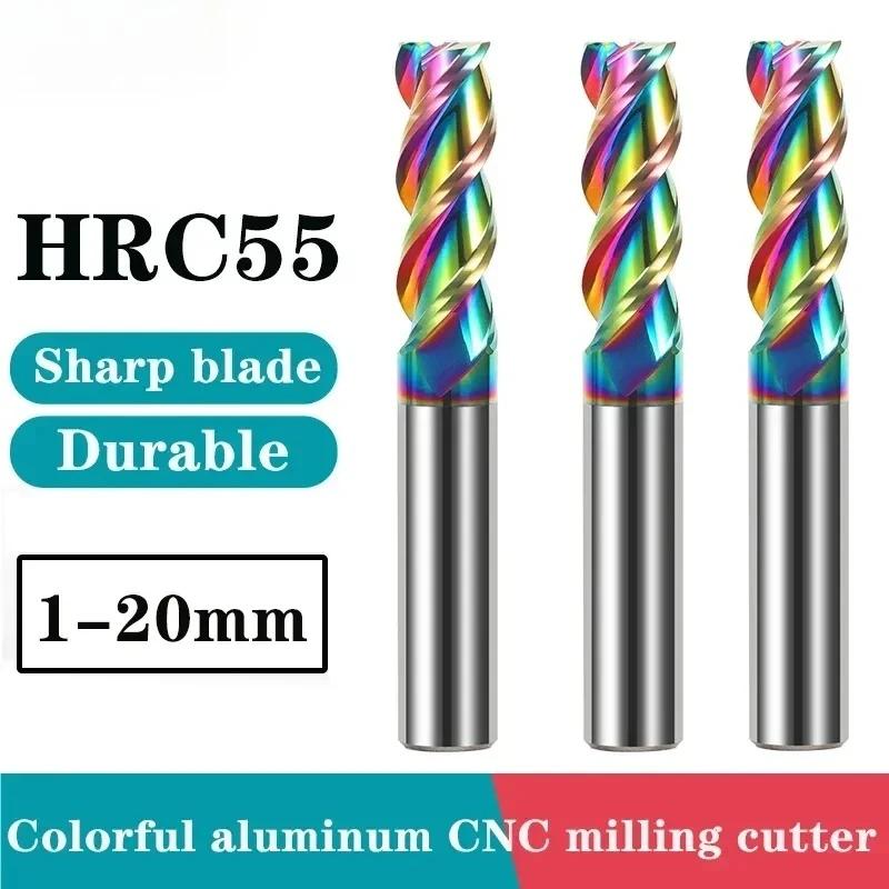 

HRC55 Aluminum 3-Flute Colorful Highlights Tungsten Steel Carbide Milling Cutter CNC Machining Center Special Cutter Tools