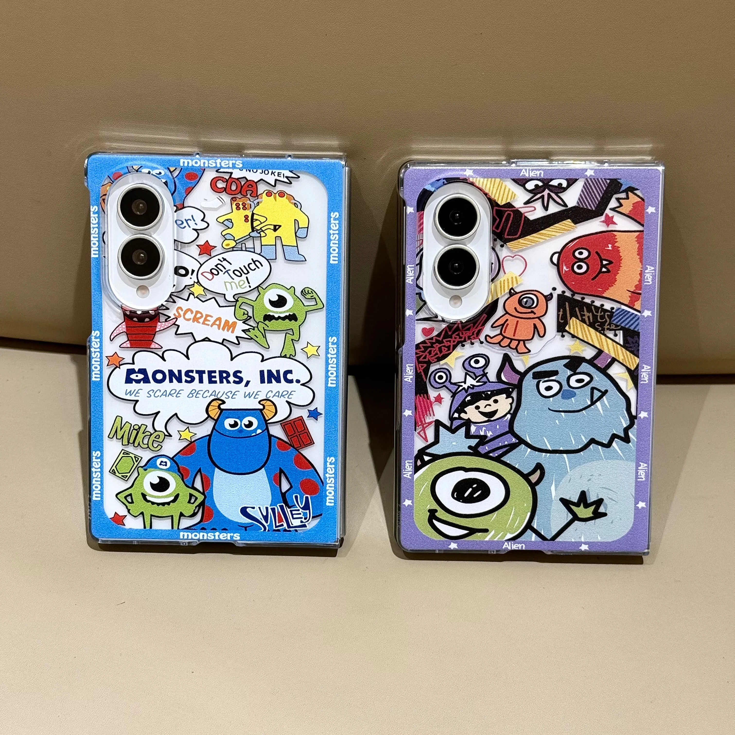 Cute Sticker Foldable Phone Case For Samsung Galaxy Z Fold 8 Ultra Z Fold 7 6 5 4 3 Cartoon Hinge Protective Cover Two Color