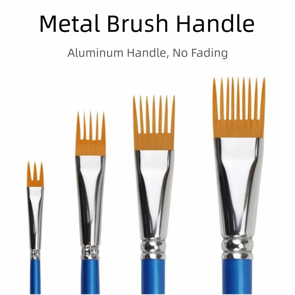 4Pcs Nylon Bristles Watercolor Brush Set Multi-toothed comb Short Handle Texture Brushes Wood Handle Small Bristles