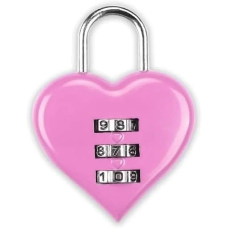 قفل مجمع على شكل قلب من Pink Love، أقفال أجهزة قفل برمز قابلة لإعادة الضبط مكونة من 3 أرقام وكلمة مرور