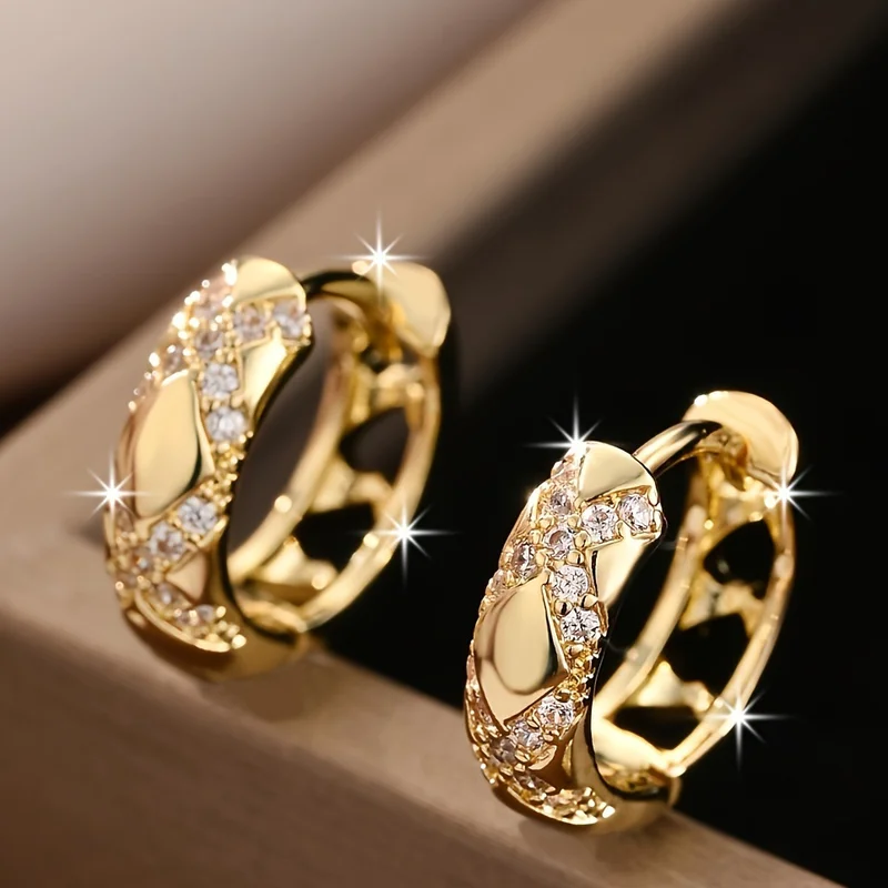 EVISPOL 18K Gold Plated Stainless Steel Round Circle Earrings for Women Cubic Zircon Star Hollow Hoop Earrings Piercing Jewelry