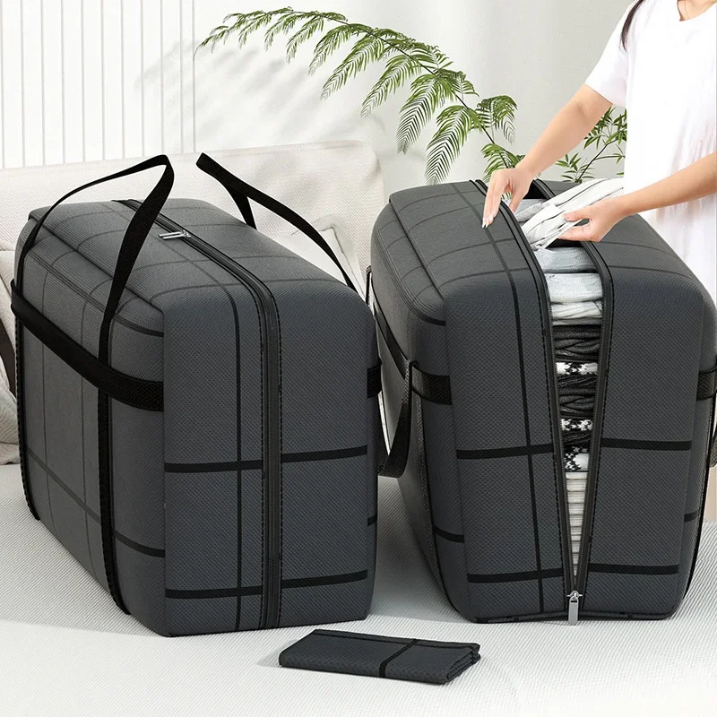 1PC Large Capacity and Super Load-bearing Black Composite Material Storage Bag, Dustproof and Moisture-proof with Zipper