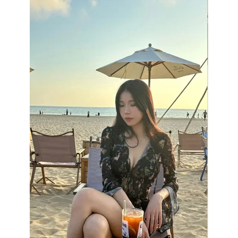 2025, Blusas Mujer De Moda Druck Kaninchen Druck Bluse Frauen Mode Chiffon Langarm Shirts Bandage Unregelmäßige Durchsichtig Tops