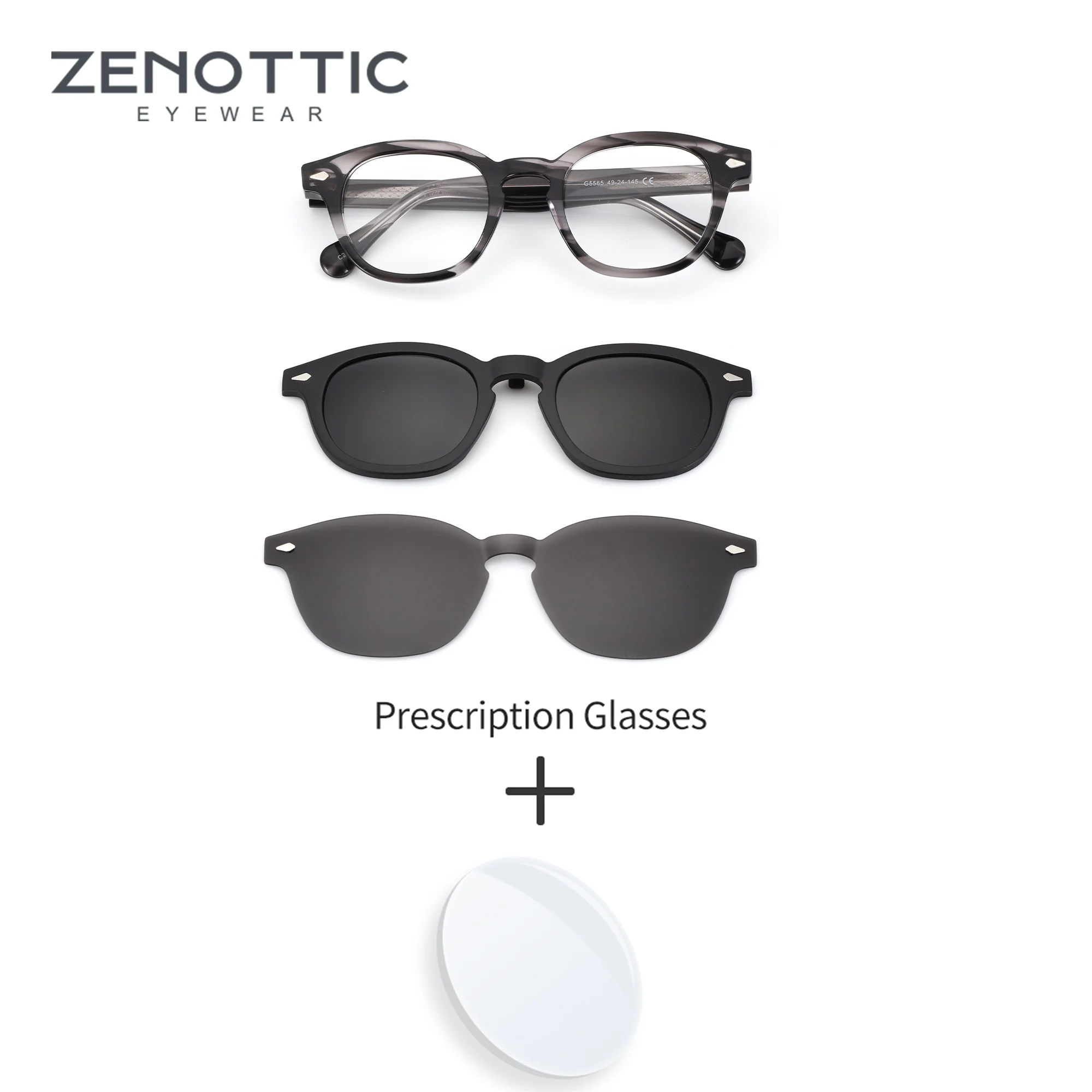 

ZENOTTIC L Size Fashion Design Mens Prescription Glasses Square Acetate Frame Progressive Clip On Shades