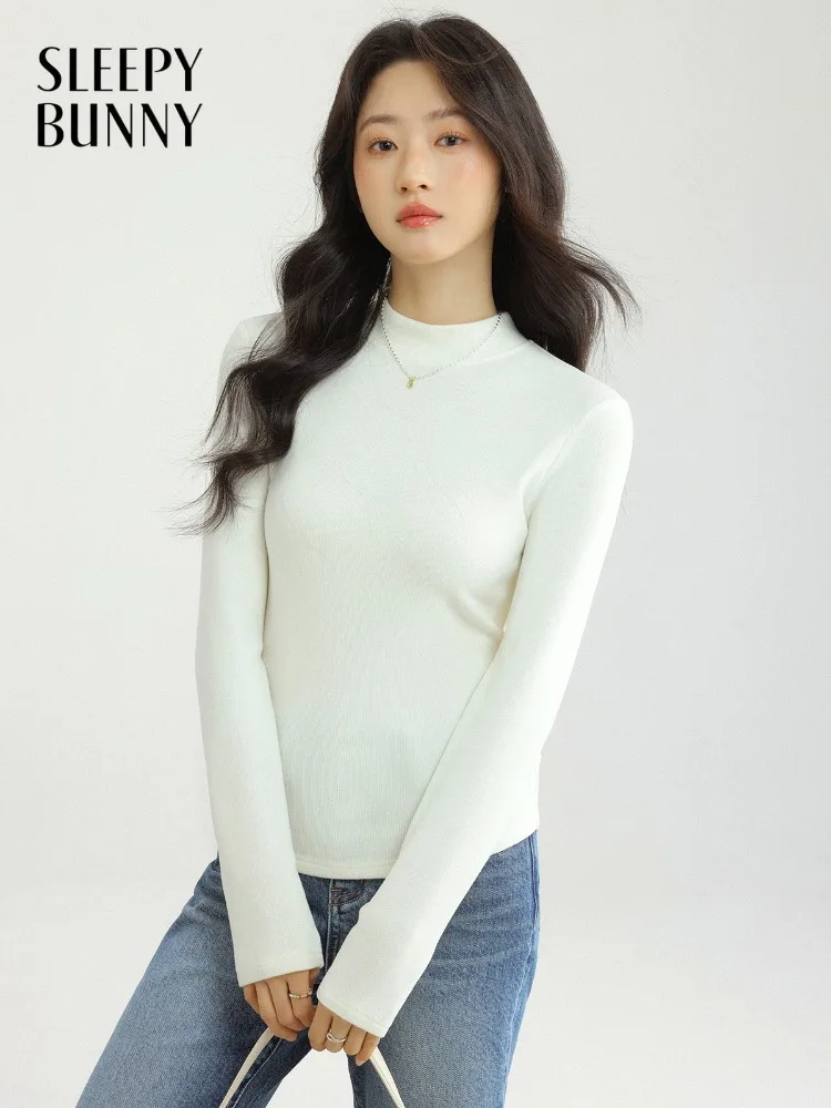 Femmes doux coupe ajustée T-Shirt Stretch à manches longues haut superposition maillot de corps automne hiver côtelé élastique T-Shirt pour bureau tenue décontracté