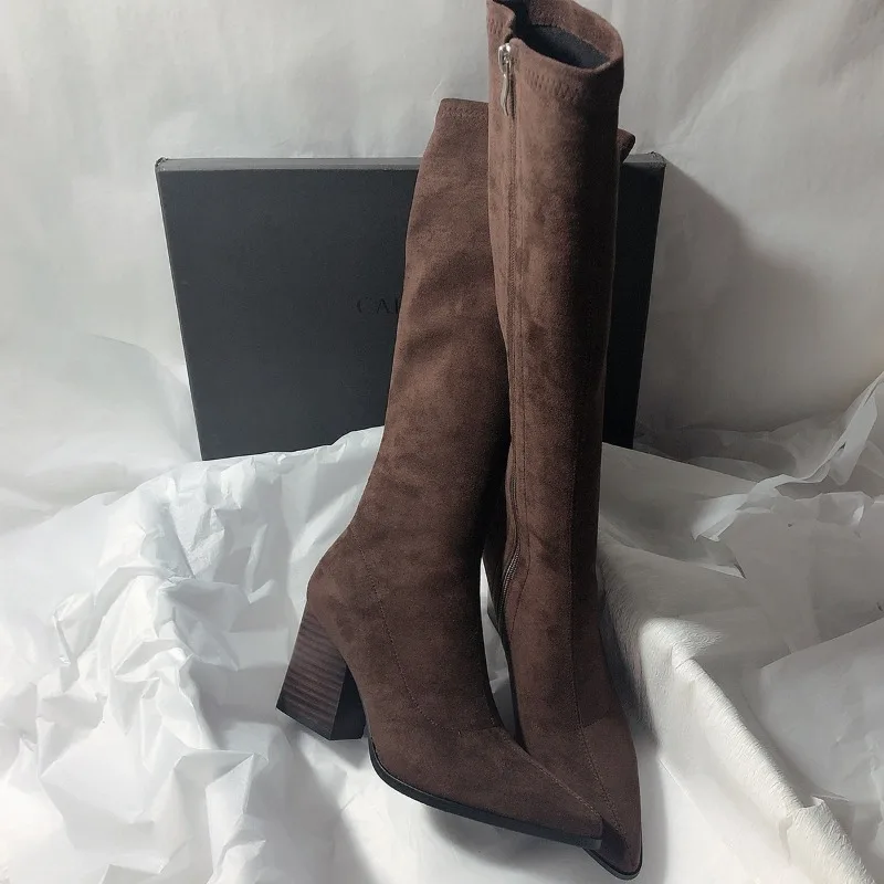 Long Tube Side Zipper French Slimming Retro Pointed-toe High-heeled Boot for Women in 2026 Autumn-winter Season