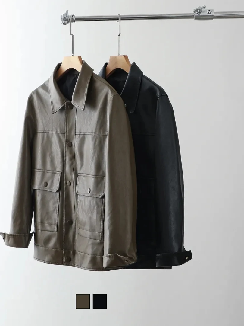 

Мужская повседневная куртка в стиле ретро с кожаным воротником, осенне-зимняя, модная, из полиэфирного волокна, высококачественная кожаная куртка