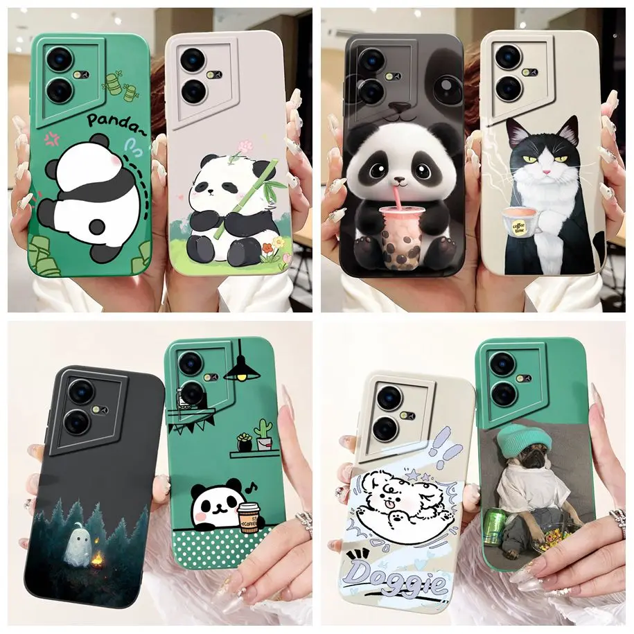 Cute Panda Cover For Tecno Pova Neo 3 LH6n Case Camera Protection Shockproof Silicone Soft Bumper For Tecno Pova Neo LE6h Fundas