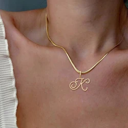 A-Z Initial Bling Cursive Letter Necklace Women Girl Gold Plated Snake Chain Alphabet Pendant Clavicle Necklaces Collar Jewelry