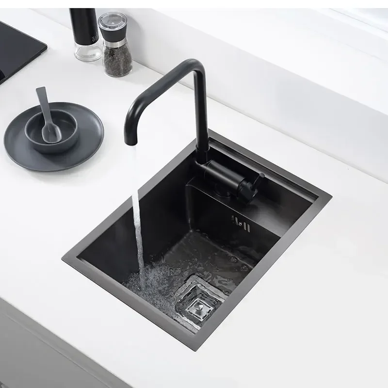 Hidden black Kitchen sink Single bowl Bar Small Size sink Stainless Steel Balcony sink Concealed black kitchen Bar