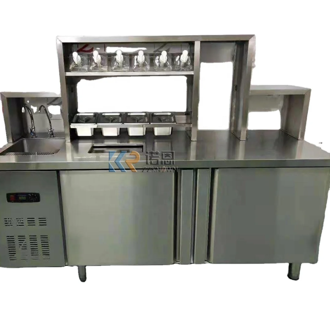 

New Stainless Steel Drink Bar Counter Design Salad and Water Bar Electric Refrigerated Tea Equipment Sink Milk Tea Bar Counter