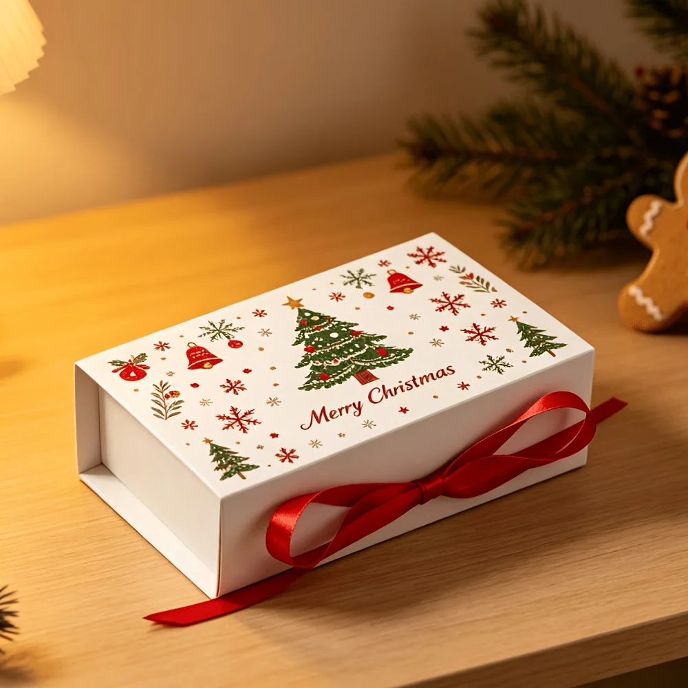 Christmas Snowflake Printed Gift Boxes with Ribbon