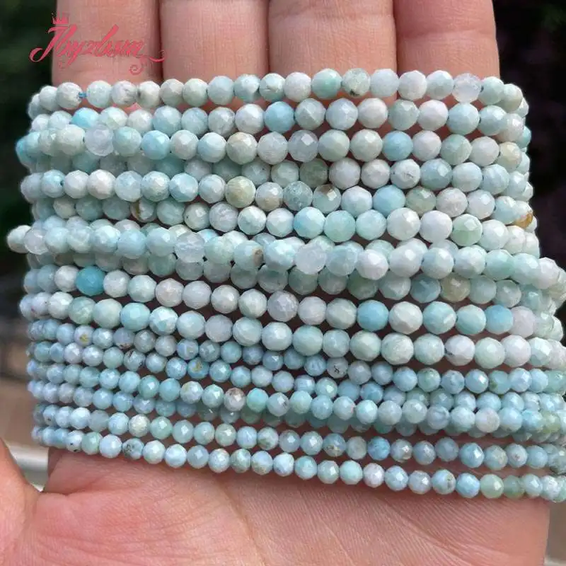 Natural Blue Larimar Faceted Round Spacer Loose Stone Beads For DIY Jewelry Making Necklace Strand 15\