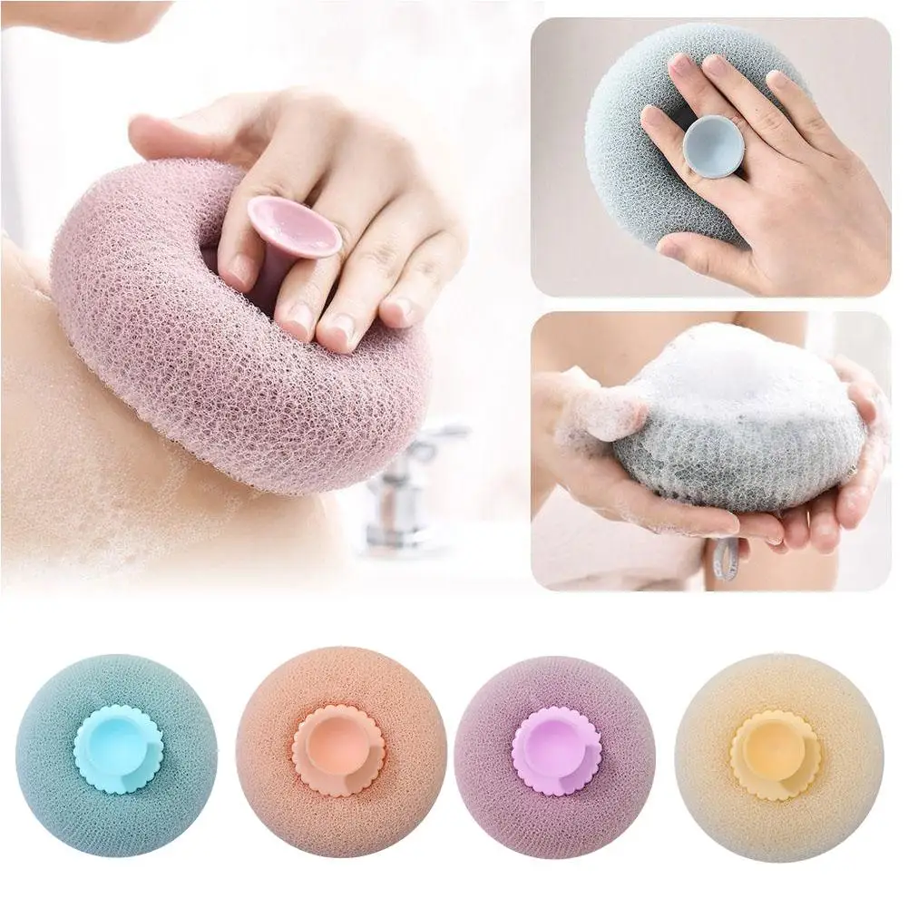 1PC 3D Natural Loofah Bath with Suction Ball Body Scrub Accessories Sponge SPA Massage Ball Bathroom Cup Body Massage Japan O9Q9