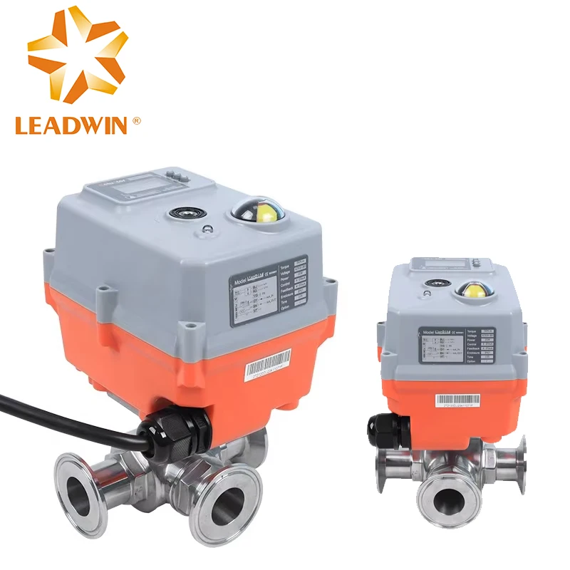 220V Motorized 3 Way Sanitary Ball Valve, 304 Stainless Steel Tri Clamp Electric Valve for Reverse Osmosis & Water Treatment