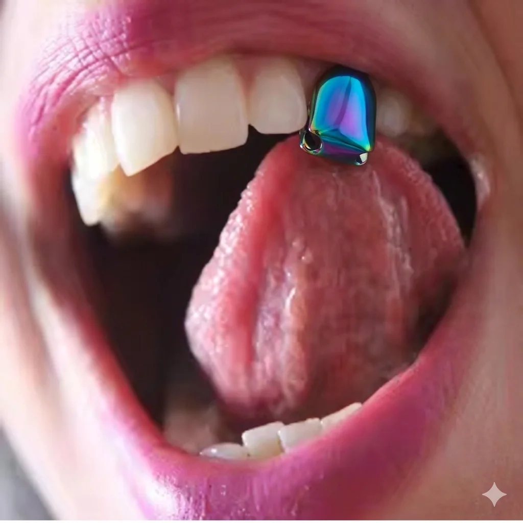 GUCY Rainbow Iridescent Single Tooth Grillz Hip Hop Canine Cap Jewelry for Halloween Christmas Party Carnival Cool Gift for Men