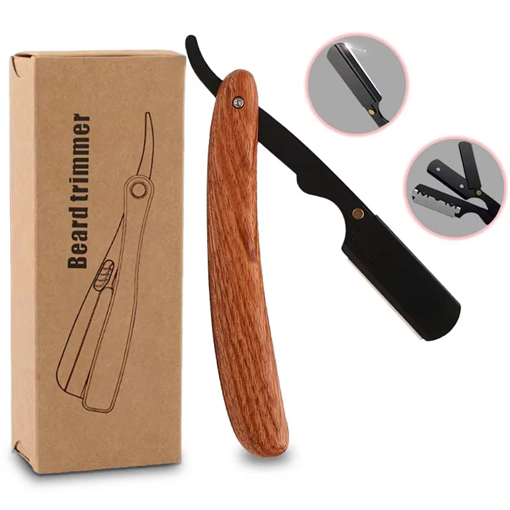 Vintage Wood Straight Barber Razor Fold Manual Shaving Razor For Men Beard Shaping Eyebrow Trim Salon Hair Styling Tool Razor