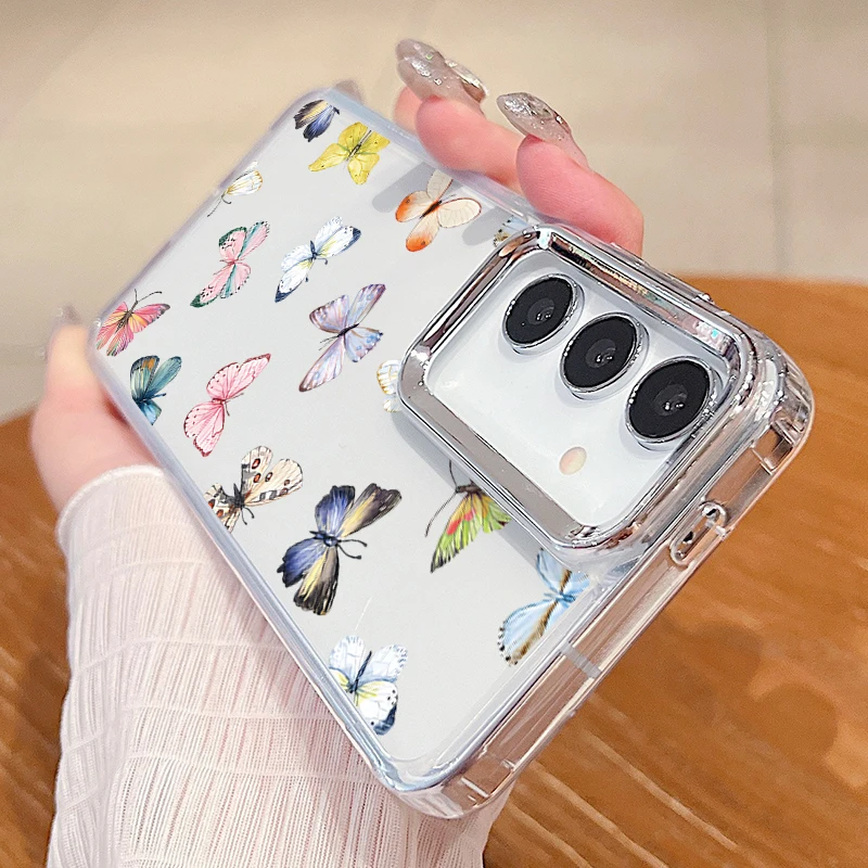 Plating Lens Clear Butterfly Case For Samsung Galaxy A55 A54 A35 A25 A15 5G A52 A53 A34 A14 S20 S21 FE S22 S23 S24 Ultra Capa