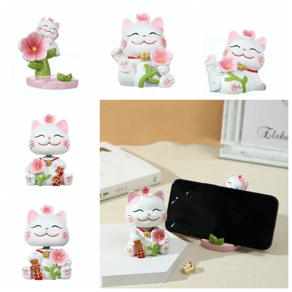 Shake Head Lucky Cat Car Decoration Waving Arm Cartoon Cat Mini Lucky Cat Figure Chinese Style Resin Maneki Neko Ornament