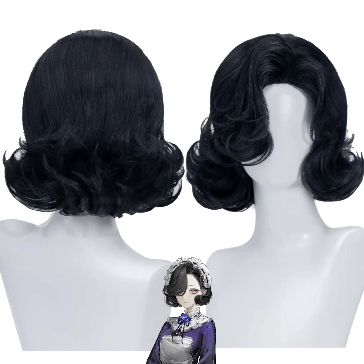 

Game Reverse:1999 Christine Cosplay Short Curly Black Heat Resistant Synthetic Hair Wig