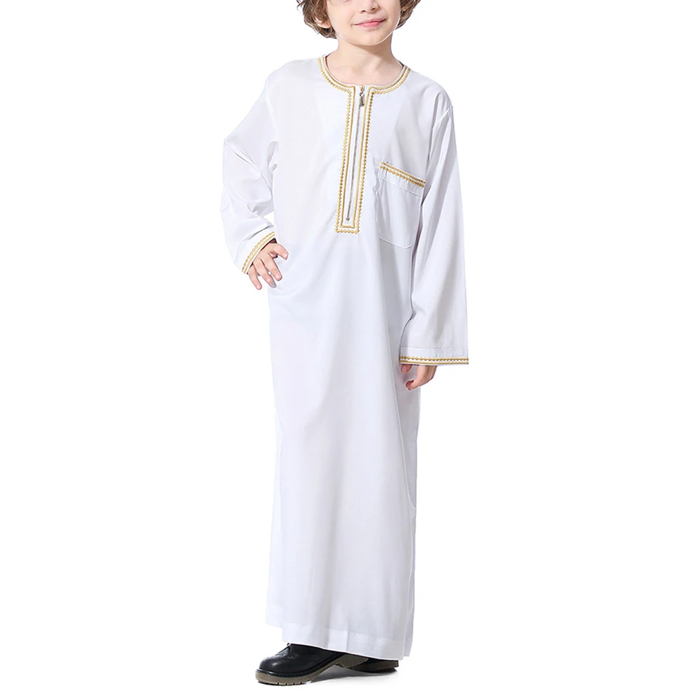 Boys Muslim Clothing Saudi Arab Robe Kid Abaya Kaftan Prayer Islam Clothing Long Sleeve Thobe Children Abaya Ramadan Jubba Thobe