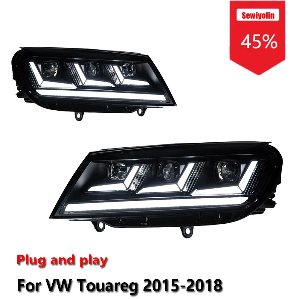 

Sewiyolin автомобильные светодиодные фары аксессуары для VW Touareg 2015-2018 DRL тормозной указатель поворота Plug and Play