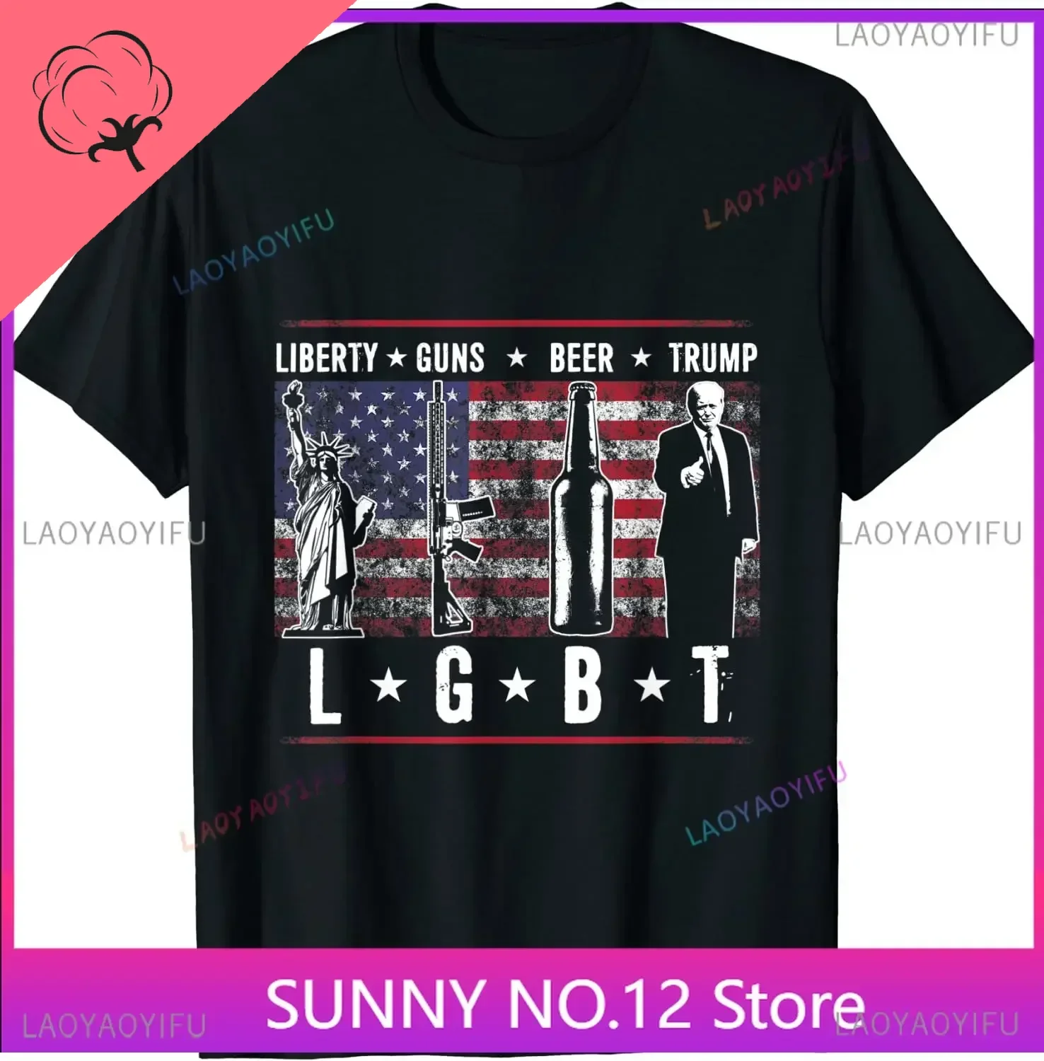 Liberty Guns Beer Trump TShirt LGBT Parody Funny Gift Tops Tees Brand Casual Popular Customized  Men Famous Casual