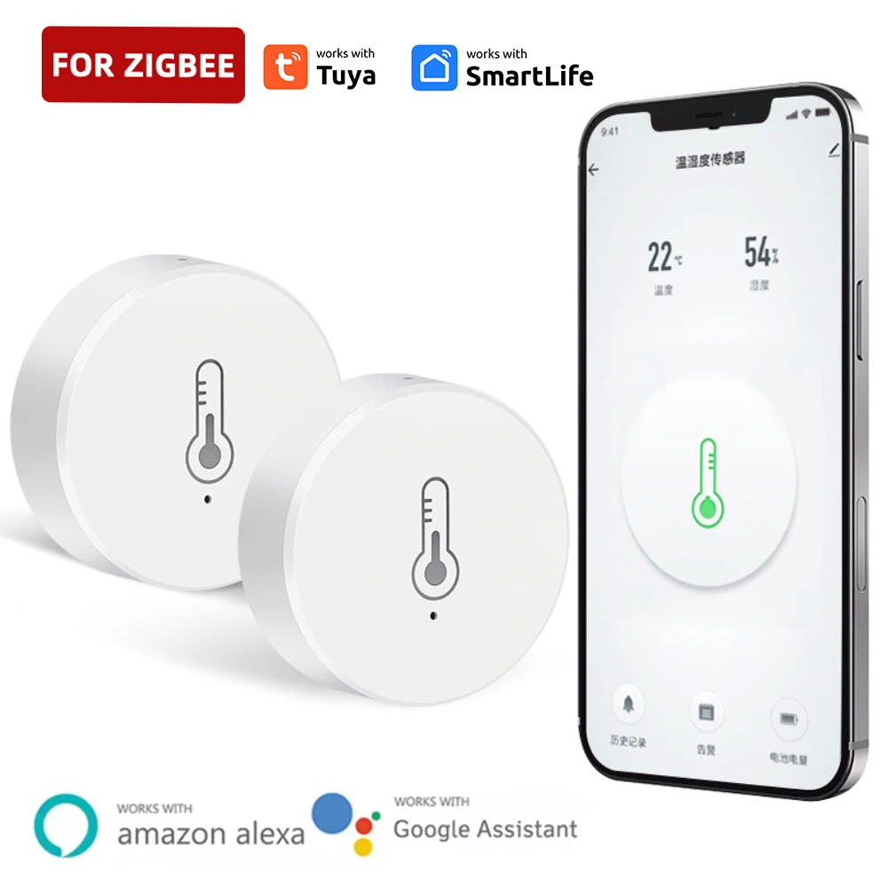 Tuya ZigBee-Sensor Inteligente de Temperatura e Umidade, Alimentado por Bateria, Segurança Doméstica Inteligente, Trabalhar com Alexa, Google Home, Vida Inteligente