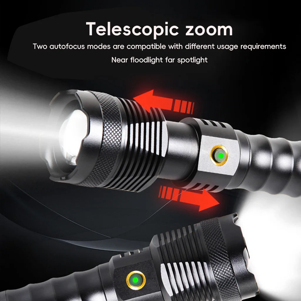 Powerful LED Flashlight Super bright Long Range 4 LED Wick Spotlight Lamp USB Rechargeable Outdoor Lighting Lantern Zoomable Tac