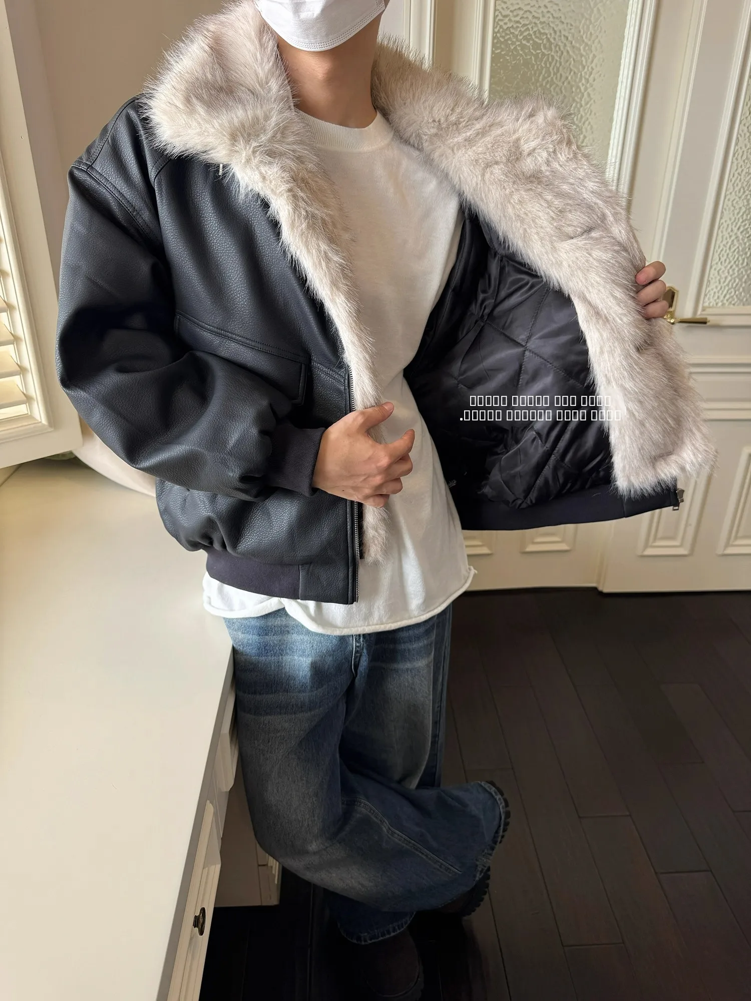 

Мужская теплая зимняя куртка из утолщенной искусственной кожи в американском ретро-стиле с меховым воротником, свободного кроя, с узором «Горный орел»