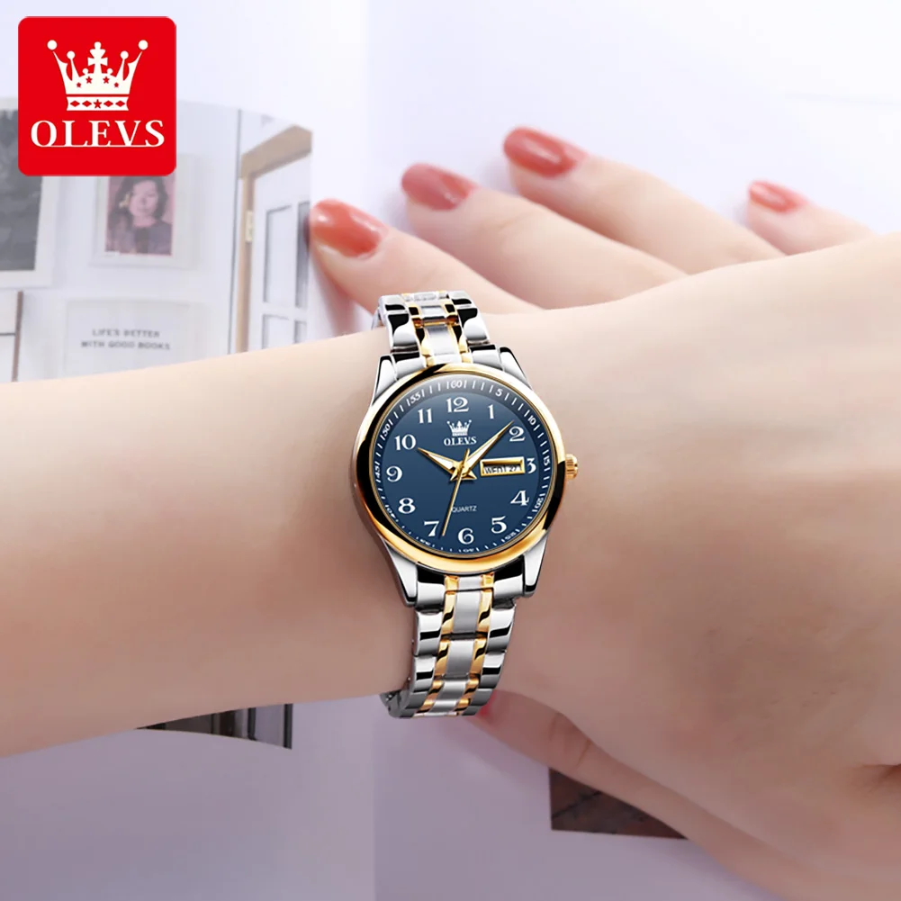 OLEVS Luxury Women Quartz Watch Elegant Stainless Steel Watch Luminous Waterproof Week Date Wristwatch Ladies Dress Watch 5567