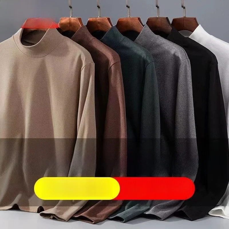 Thickened Long Sleeve Thermal Underwear for Men Half High Collar Winter T-Shirt Youth Fashion Winter Collection  Color
